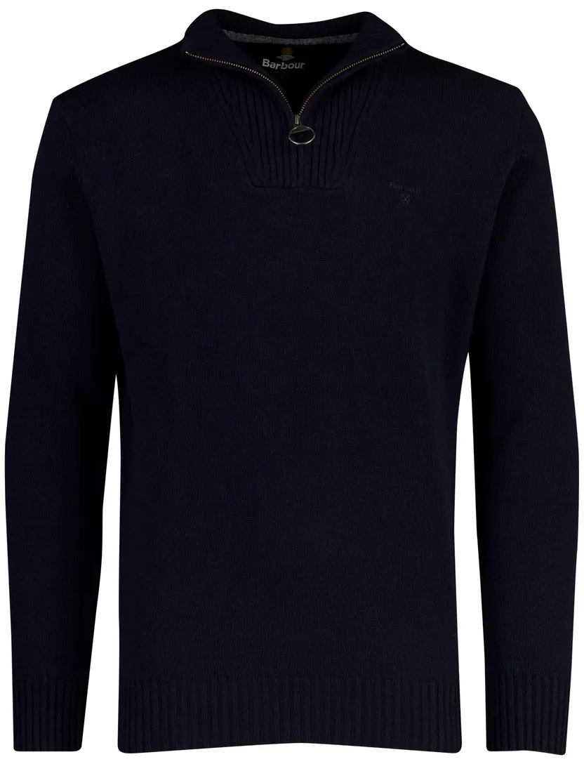 Barboor half zip donkerblauw wol gebreid
