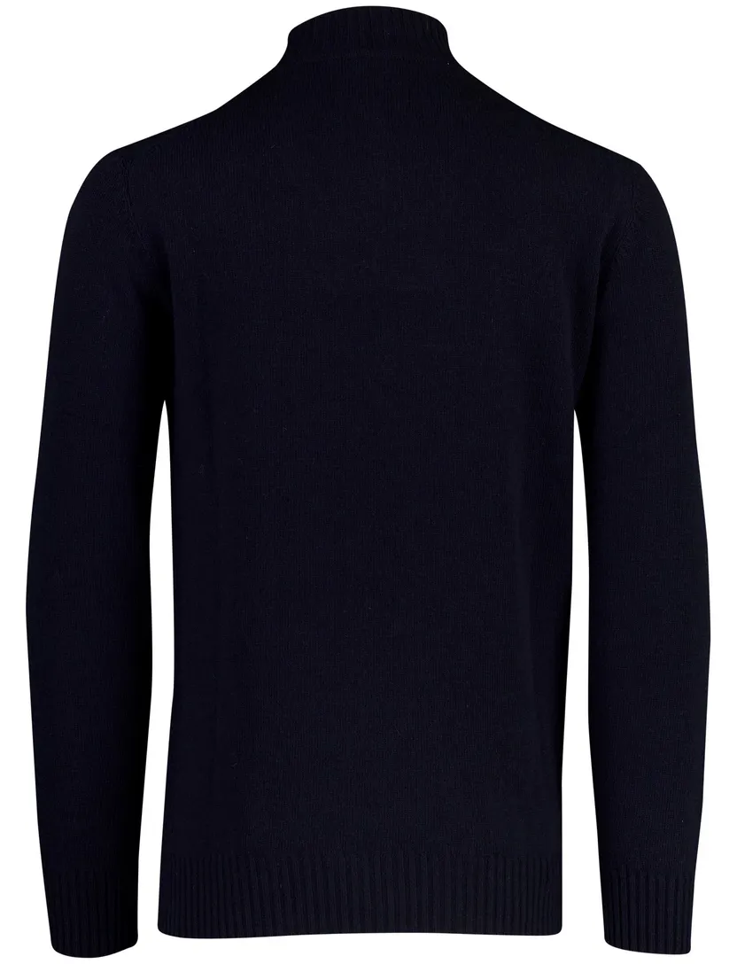Barboor half zip donkerblauw wol gebreid