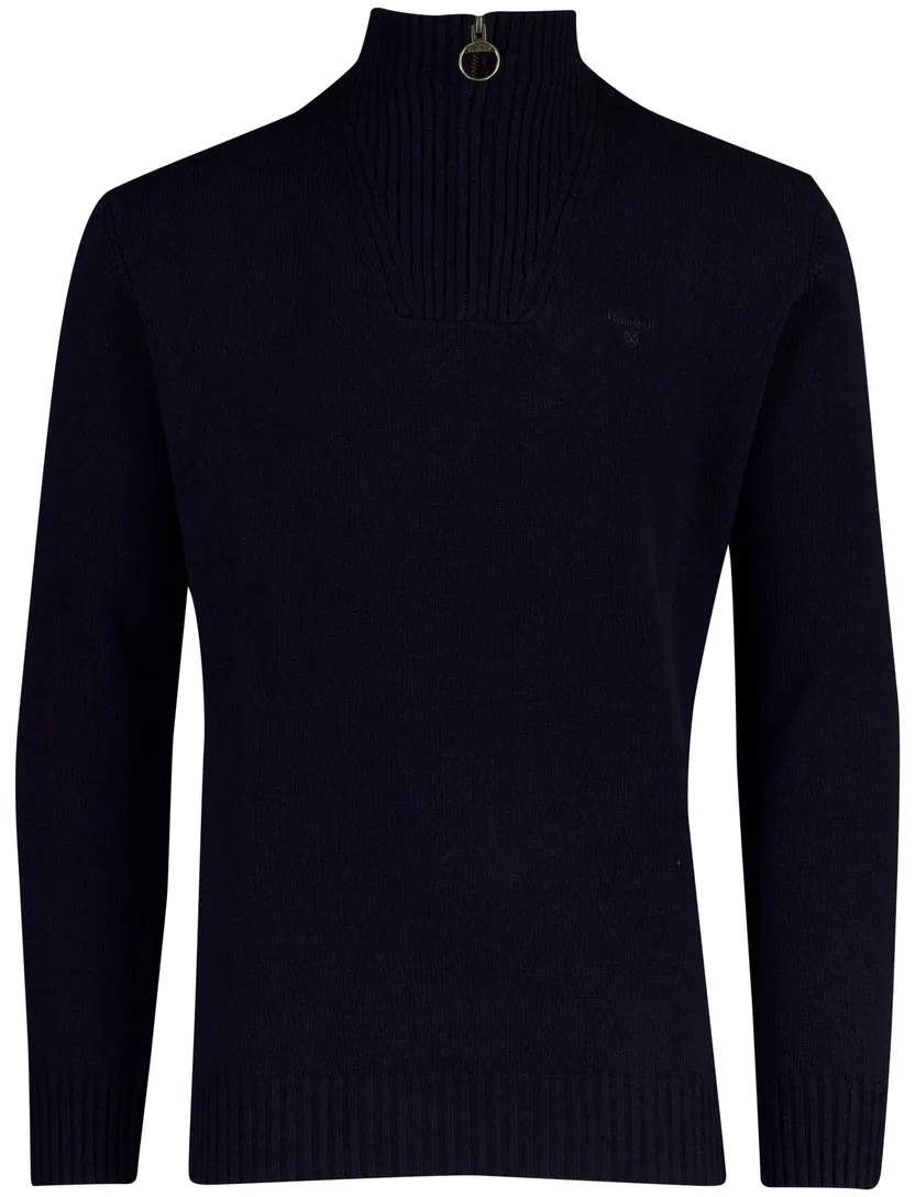 Barboor half zip donkerblauw wol gebreid