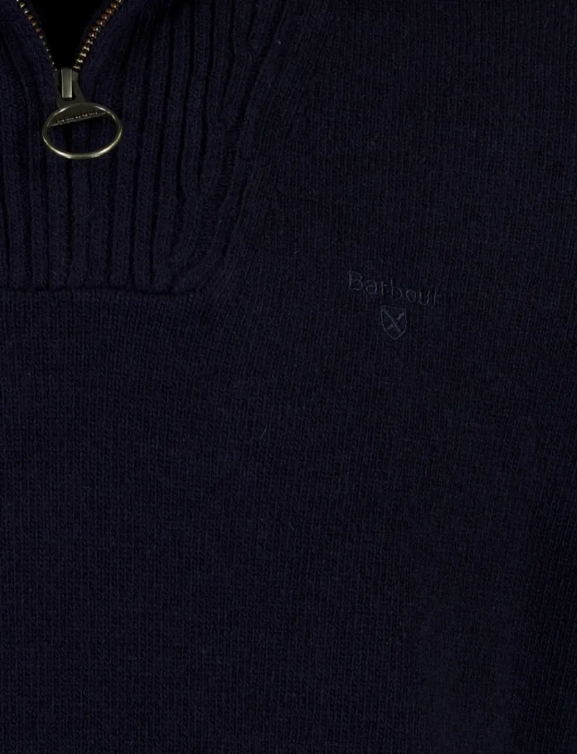 Barboor half zip donkerblauw wol gebreid
