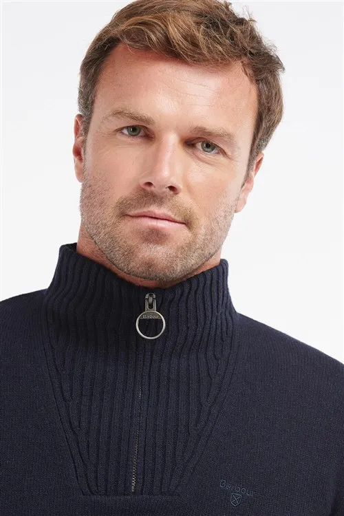Barboor half zip donkerblauw wol gebreid