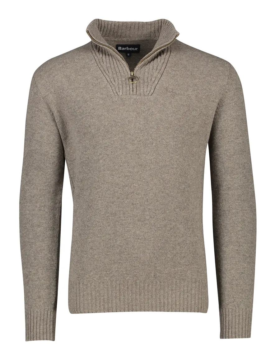 Barbour trui opstaande kraag beige effen merinowol