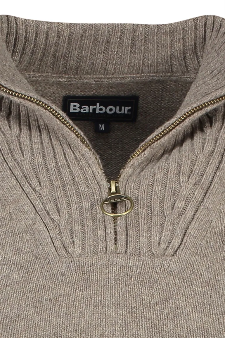 Barbour trui opstaande kraag beige effen merinowol