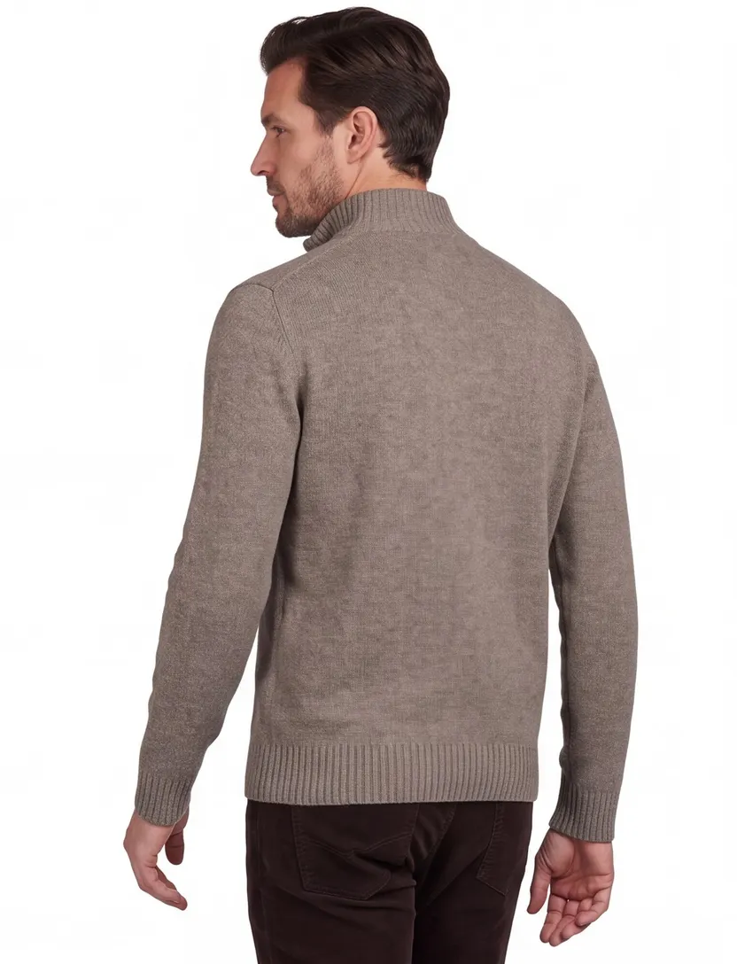 Barbour trui beige effen merinowol opstaande kraag