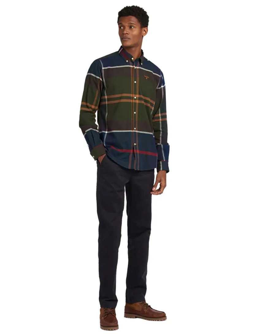 Katoenen Barbour casual groen geruit overhemd normale fit