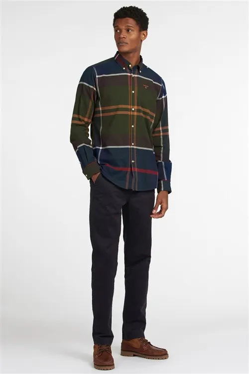 Katoenen Barbour casual groen geruit overhemd normale fit