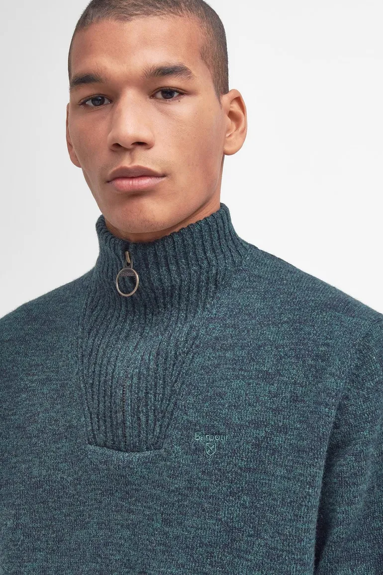 Barbour trui opstaande kraag groen effen wol