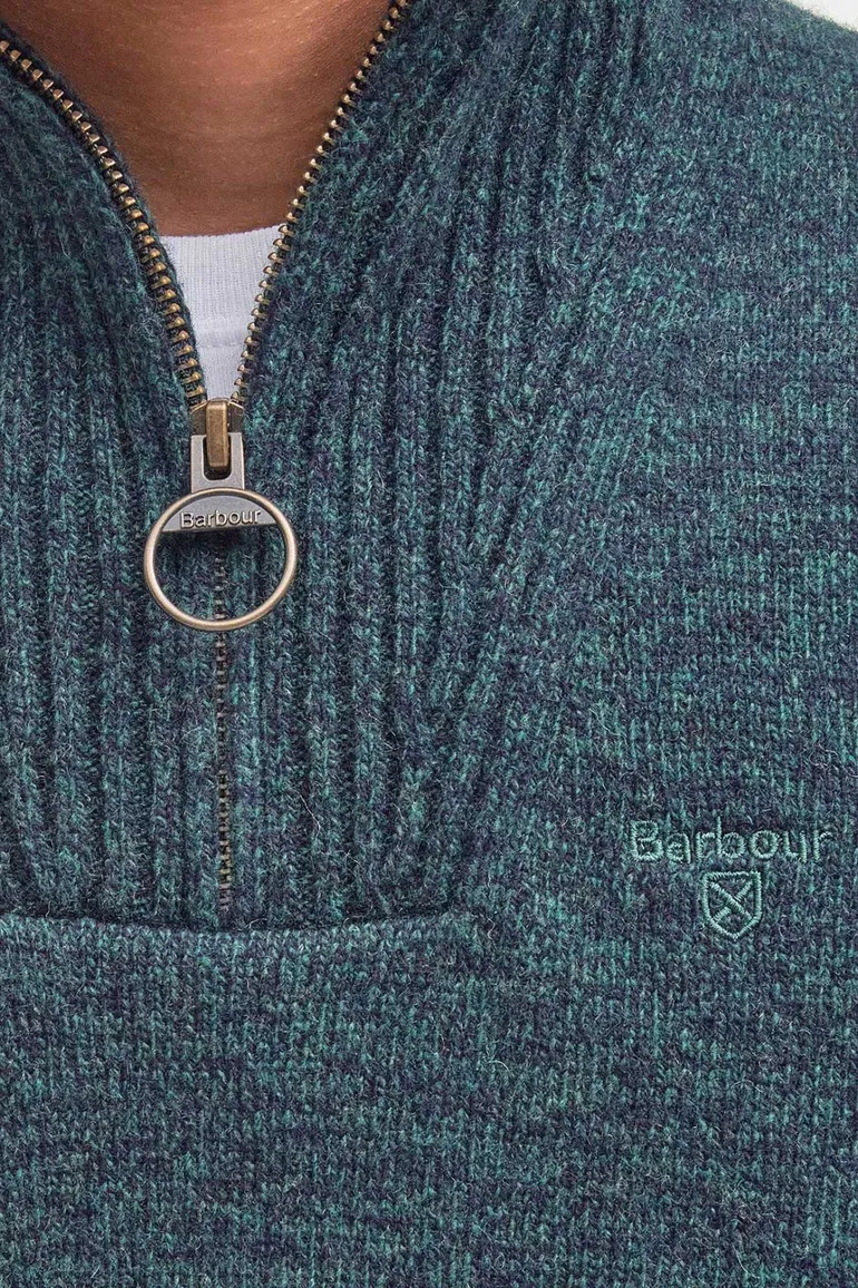 Barbour trui opstaande kraag groen effen wol