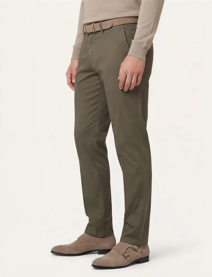 katoenen broek Eurex groen effen katoen