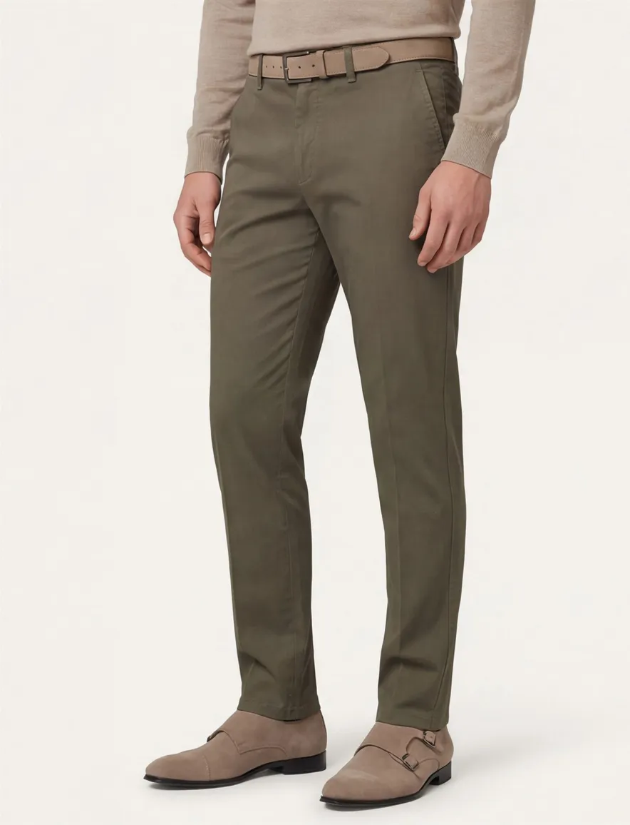 katoenen broek Eurex groen effen katoen