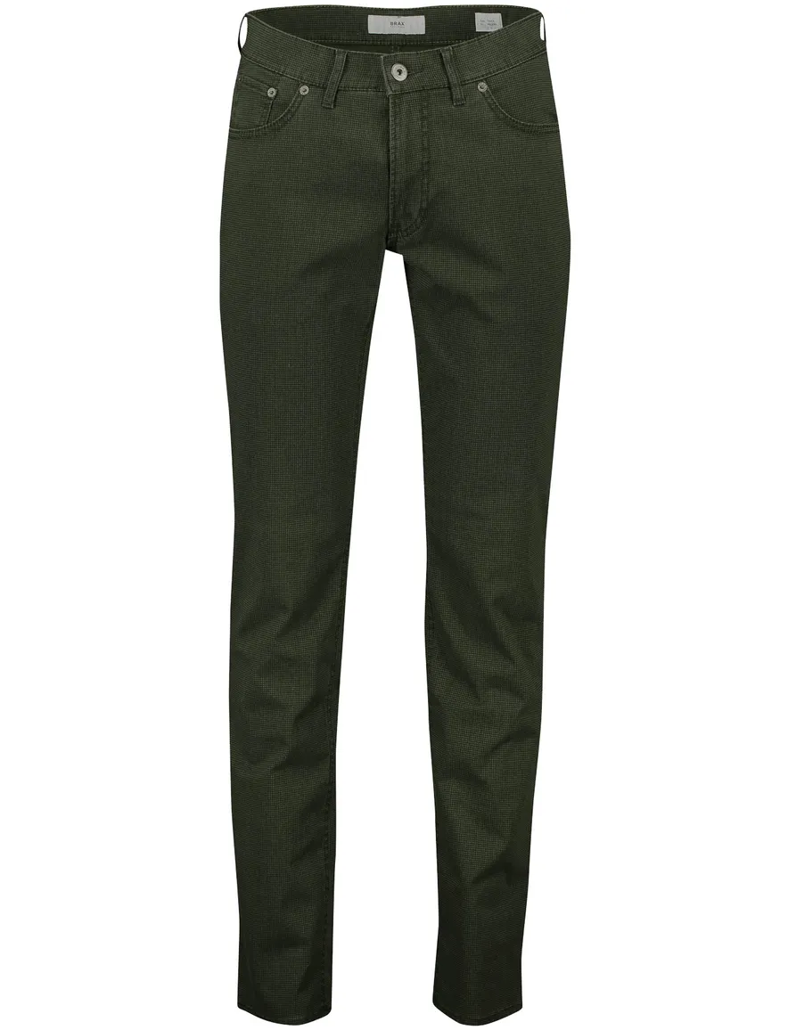 Brax broek Chuck donkergroen geprint katoen normale fit