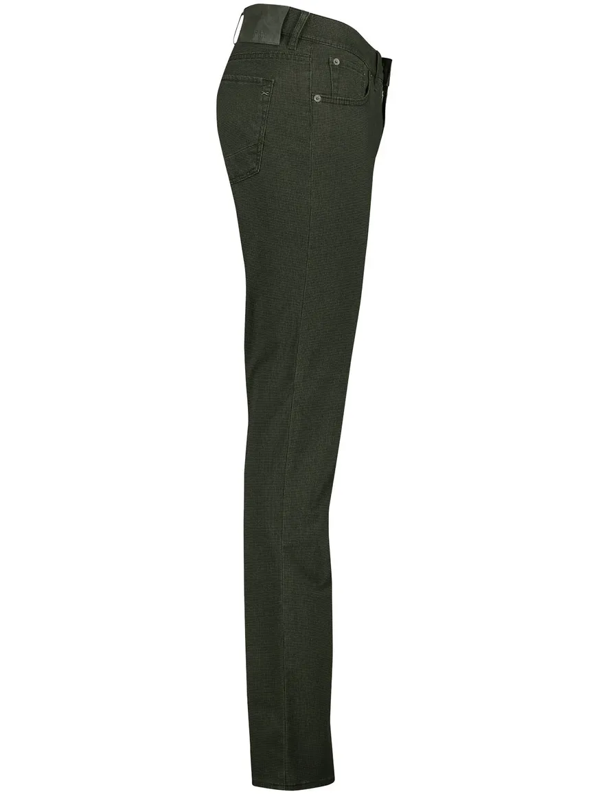 Brax broek Chuck donkergroen geprint katoen normale fit