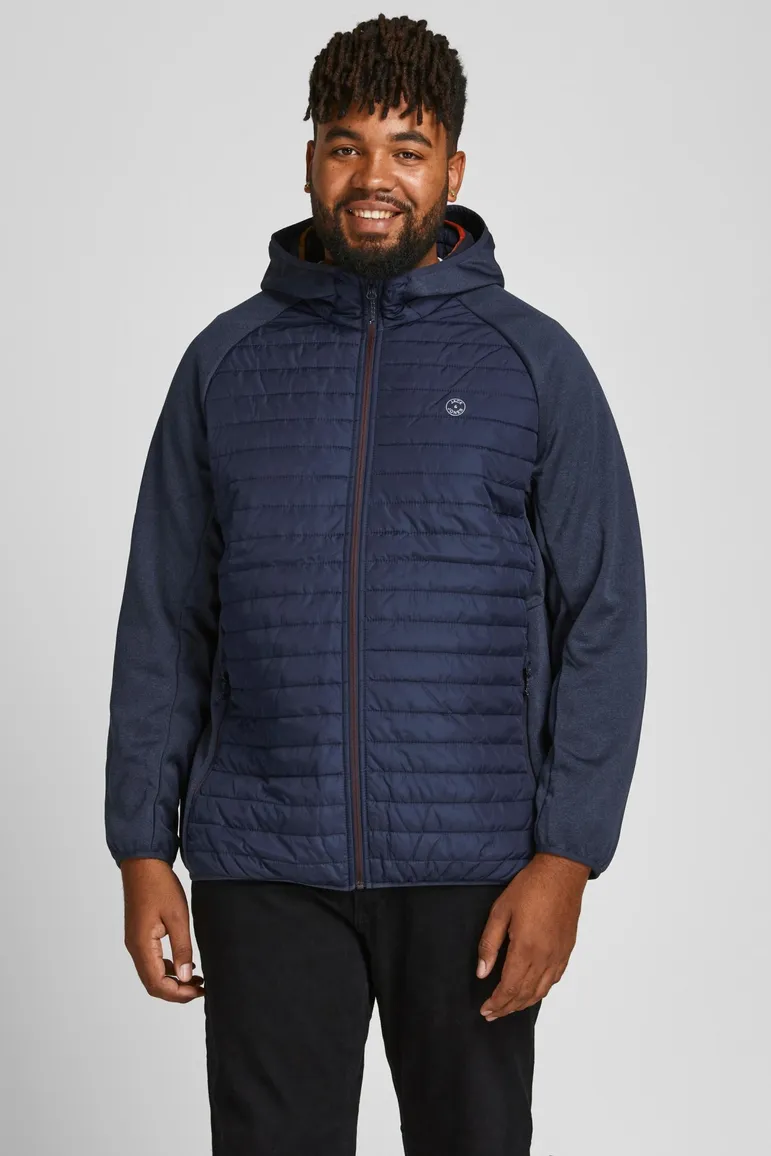 Jack & Jones Plus Size tussenjas blauw effen rits normale fit
