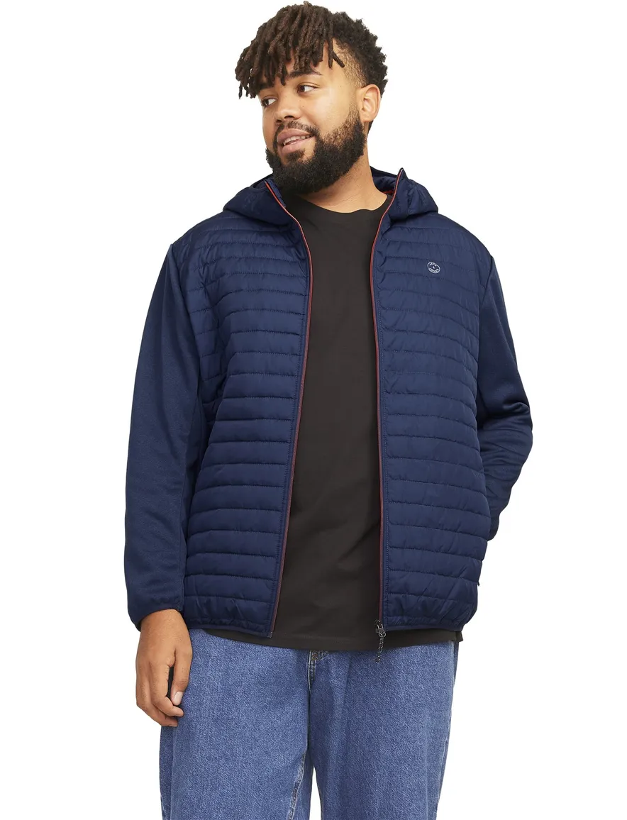 Jack & Jones Plus Size tussenjas blauw effen rits normale fit