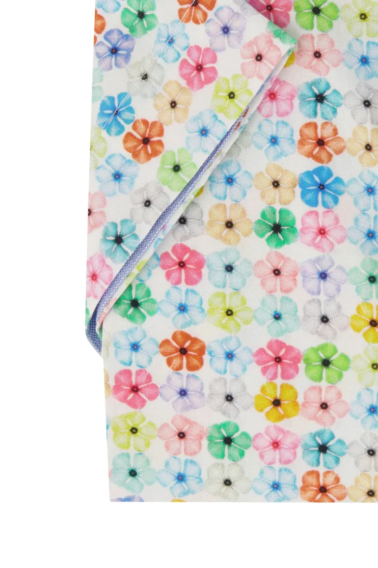 Portofino casual overhemd korte mouw normale fit wit geprint katoen