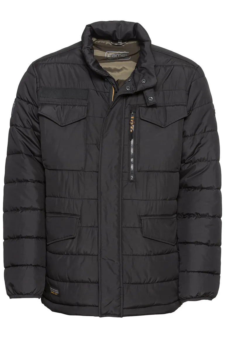 winterjas Camel Active zwart wijde fit effen rits + knoop