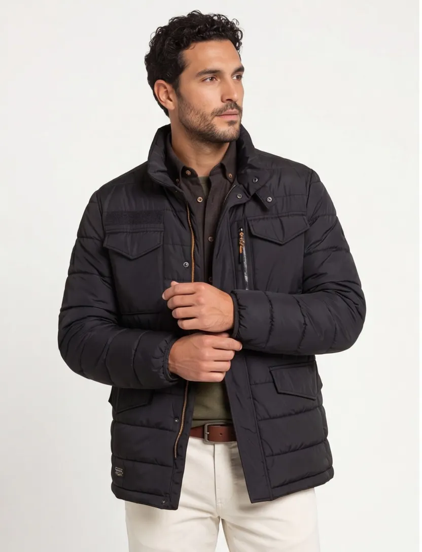 Camel Active winterjas zwart wijde fit effen rits + knoop