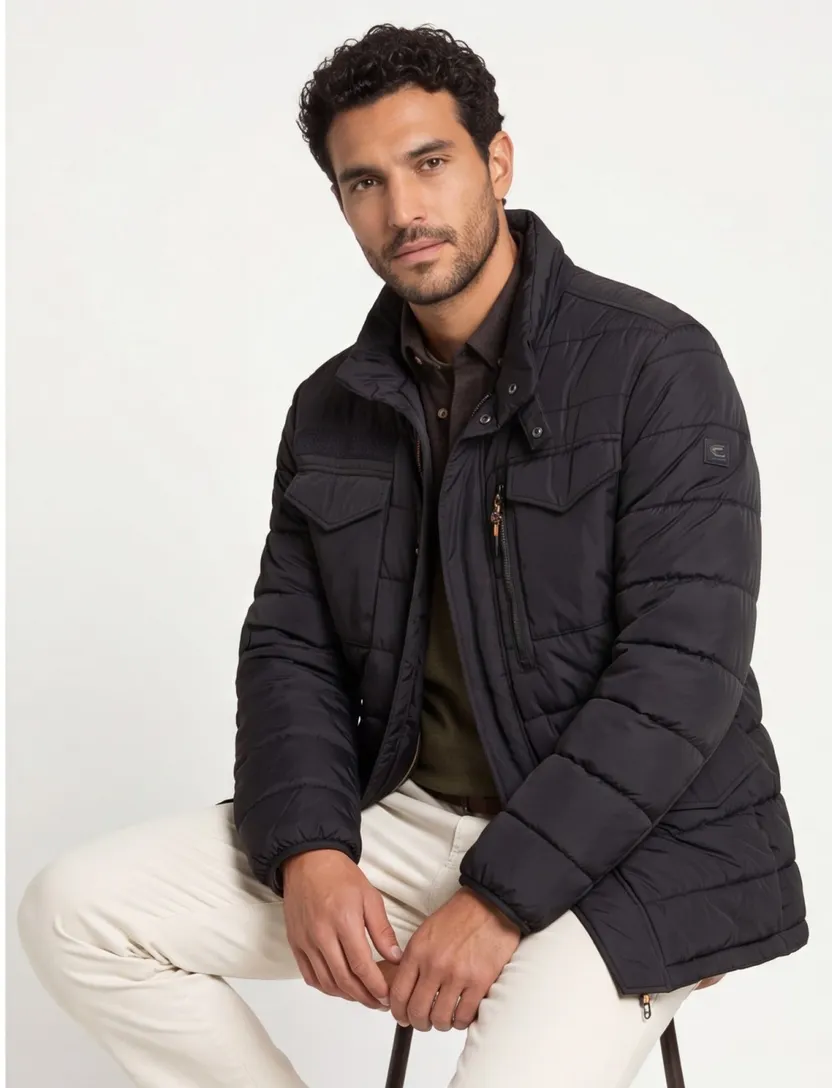 Camel Active winterjas zwart wijde fit effen rits + knoop