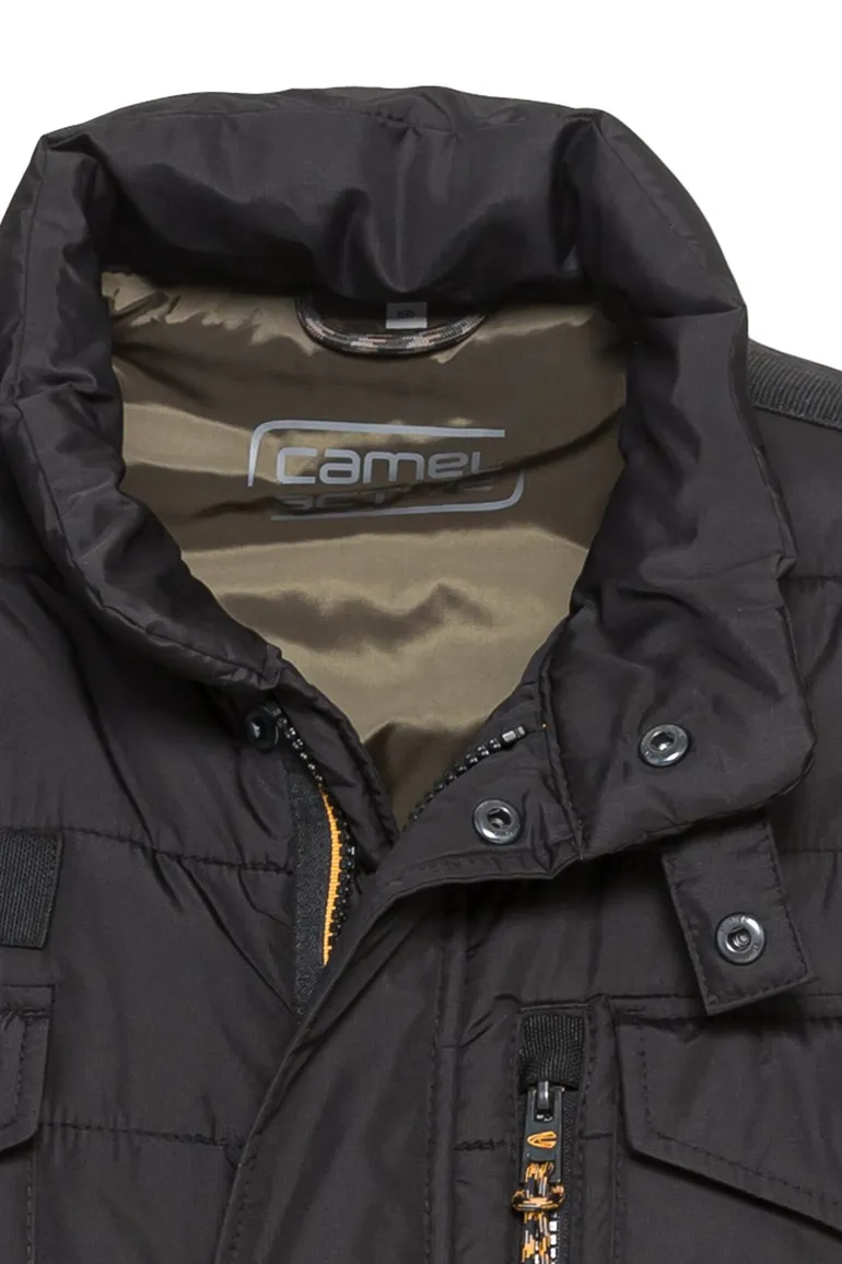 winterjas Camel Active zwart wijde fit effen rits + knoop