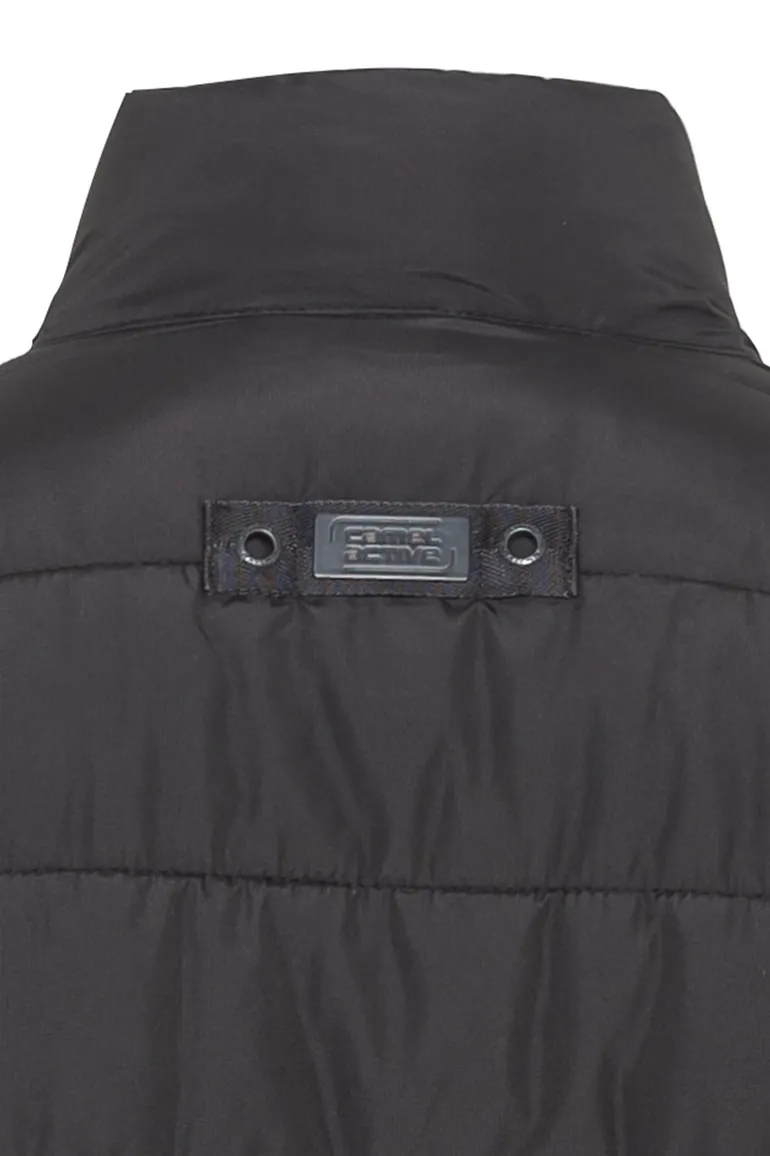 Camel Active winterjas zwart effen rits + knoop wijde fit
