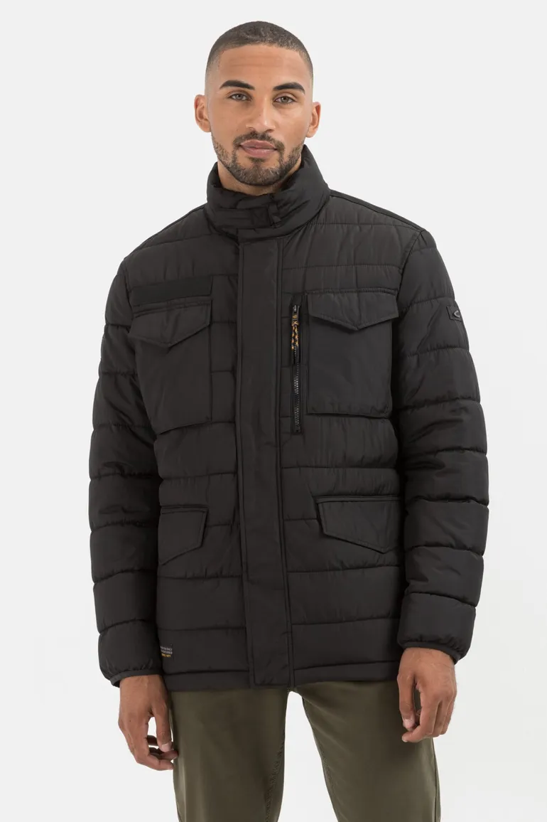 Camel Active winterjas zwart effen rits + knoop wijde fit
