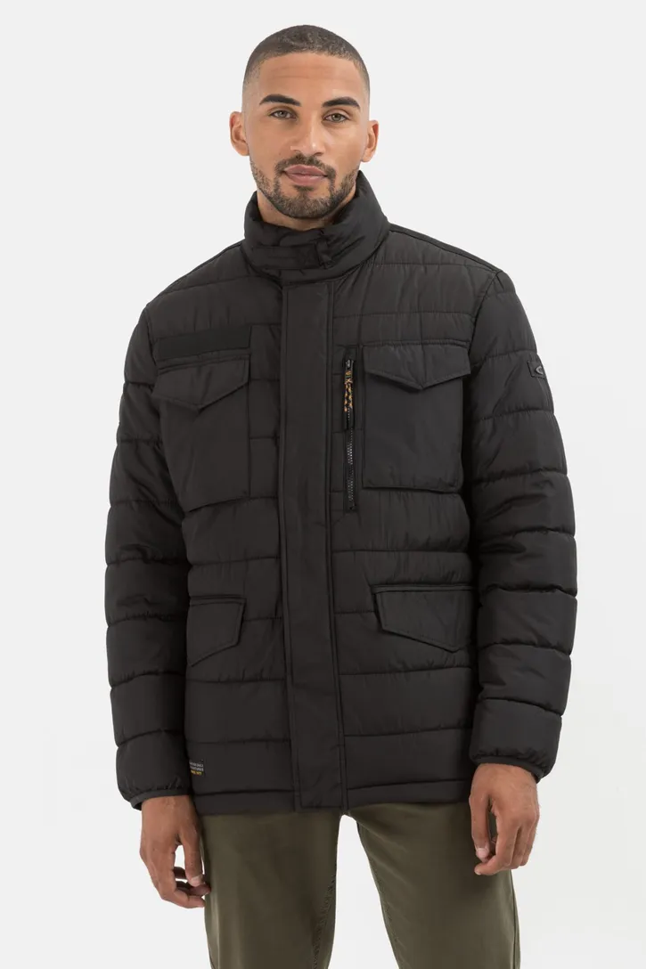 Camel Active winterjas zwart wijde fit effen rits + knoop