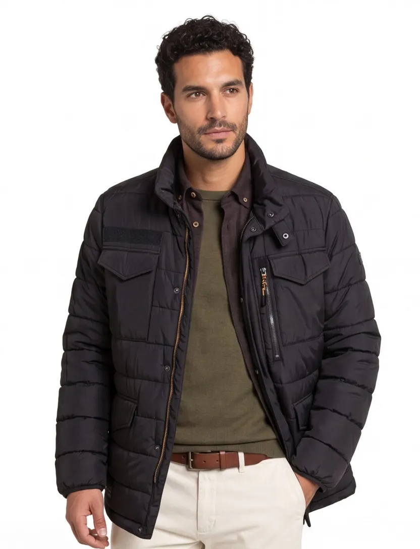 Camel Active winterjas zwart wijde fit effen rits + knoop