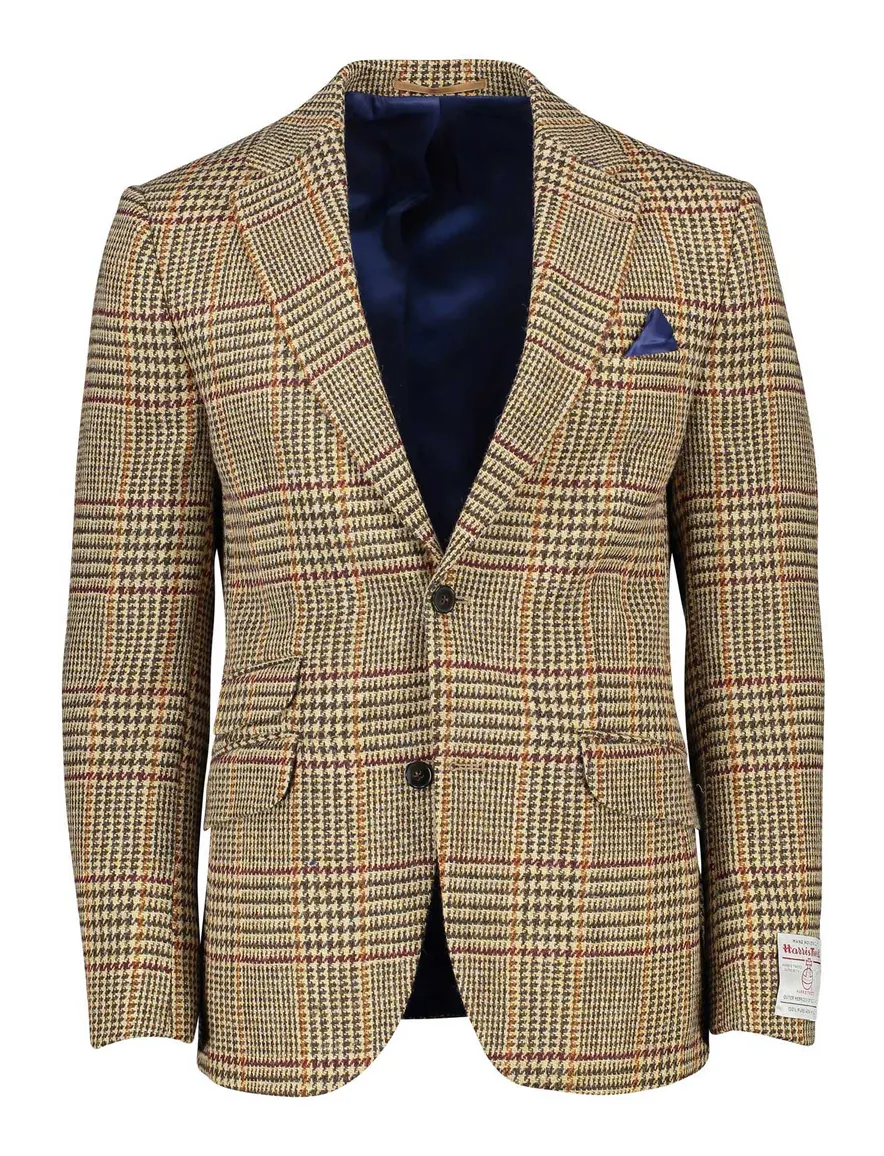 Wellington of Bilmore colbert beige geruit wol normale fit