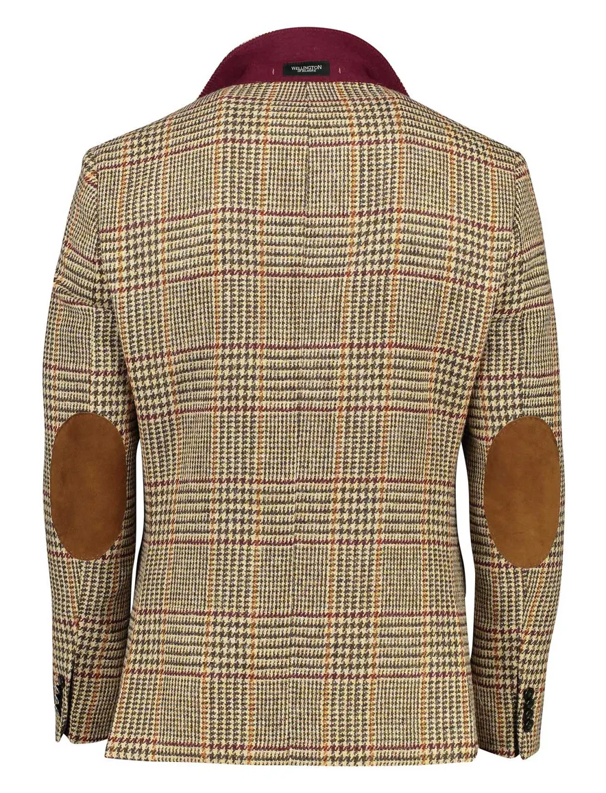 Wellington of Bilmore colbert beige geruit wol normale fit