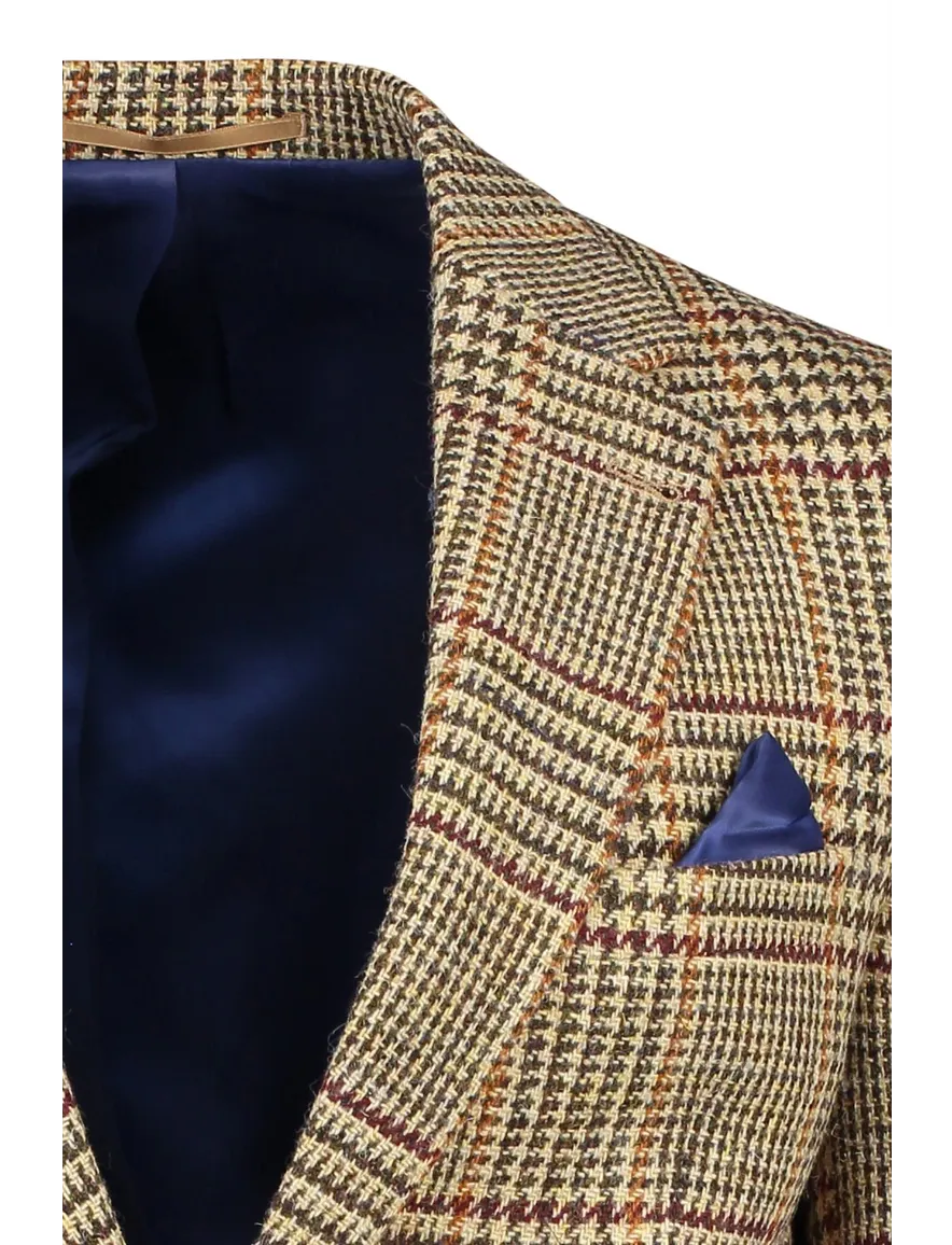 Wellington of Bilmore colbert beige geruit wol normale fit