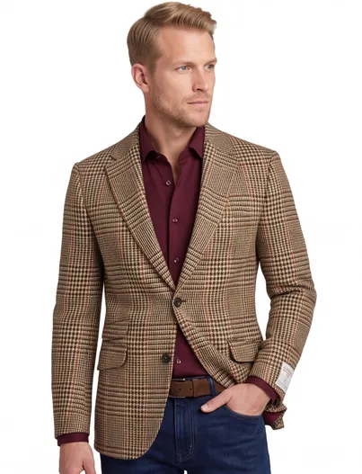Wellington of Bilmore Wellington of Bilmore colbert wol normale fit beige geruit