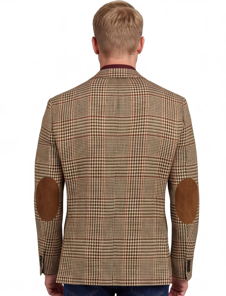 Wellington of Bilmore colbert beige geruit wol normale fit