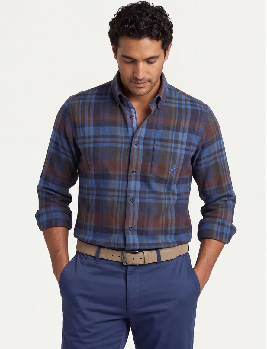 Eden Valley casual overhemd wijde fit blauw geruit katoen