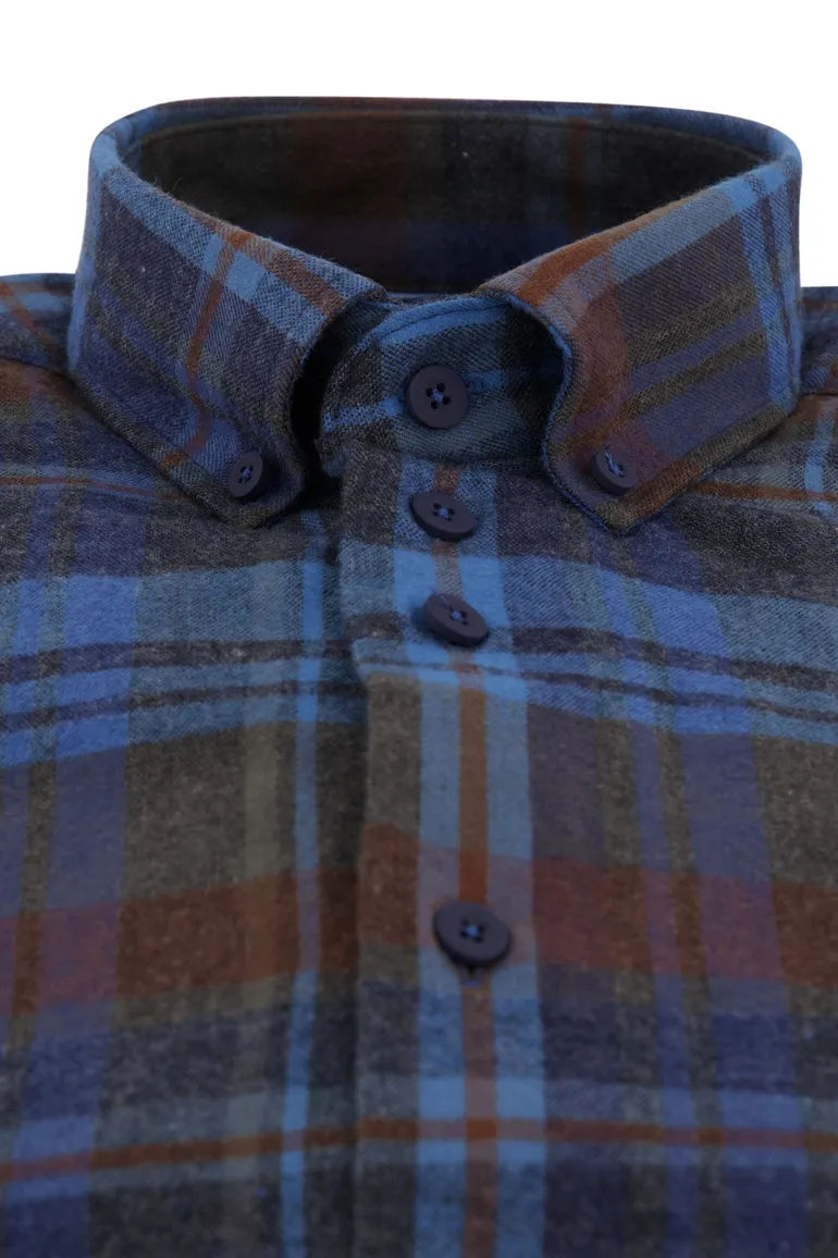 Eden Valley casual overhemd wijde fit blauw geruit katoen