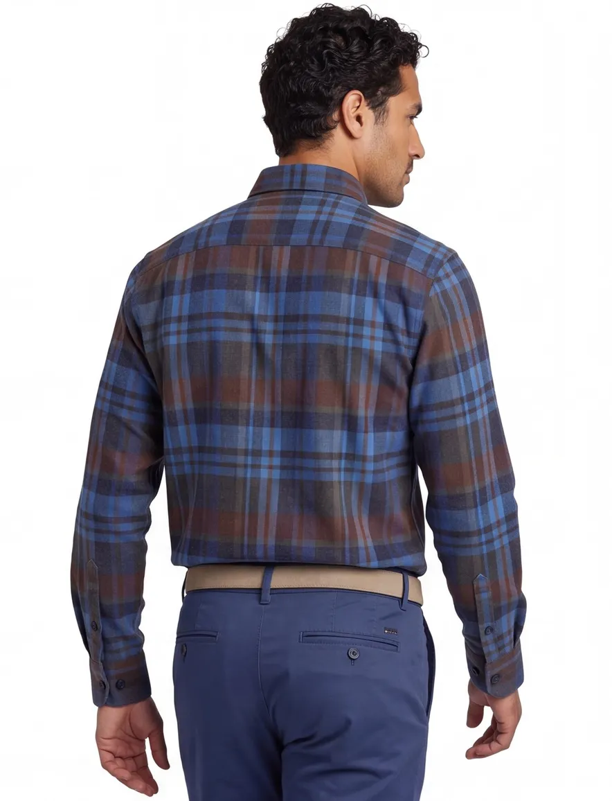 Eden Valley casual overhemd wijde fit blauw geruit katoen