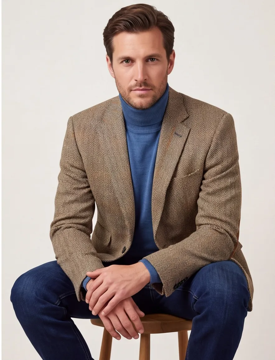 Wellington of Bilmore colbert beige geruit wol slim fit