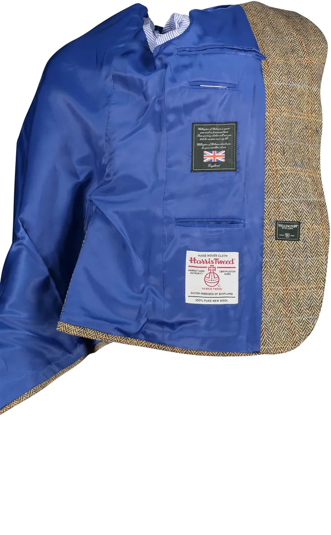 Wellington of Bilmore colbert wol slim fit beige geruit