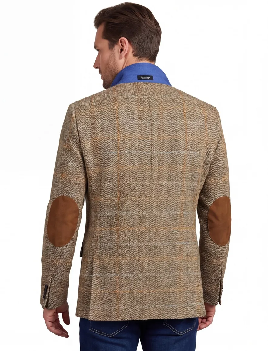 Wellington of Bilmore colbert beige geruit wol slim fit