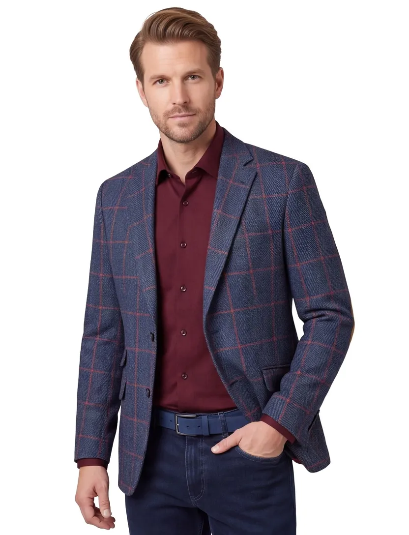Wellington of Bilmore colbert wol donkerblauw geruit
