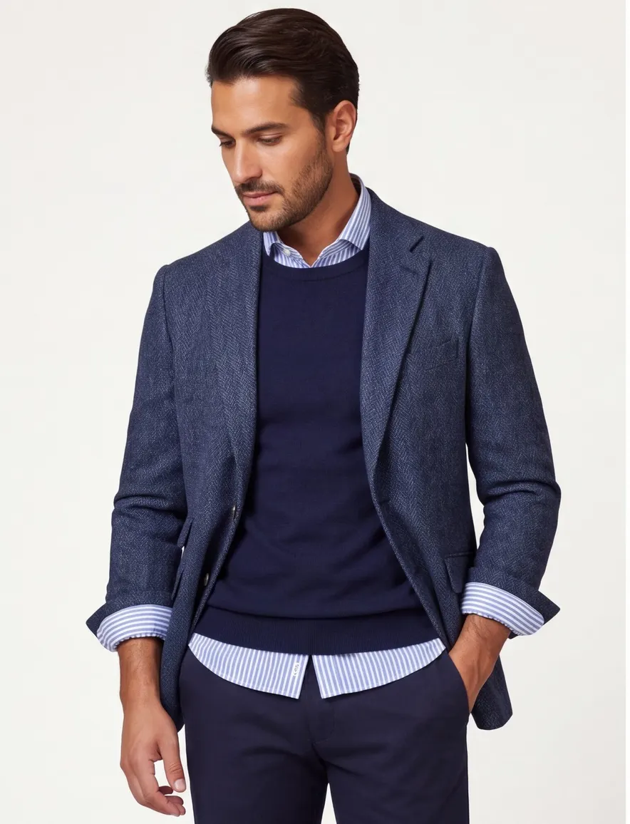 Wellington of Bilmore colbert donkerblauw gemêleerde wol normale fit