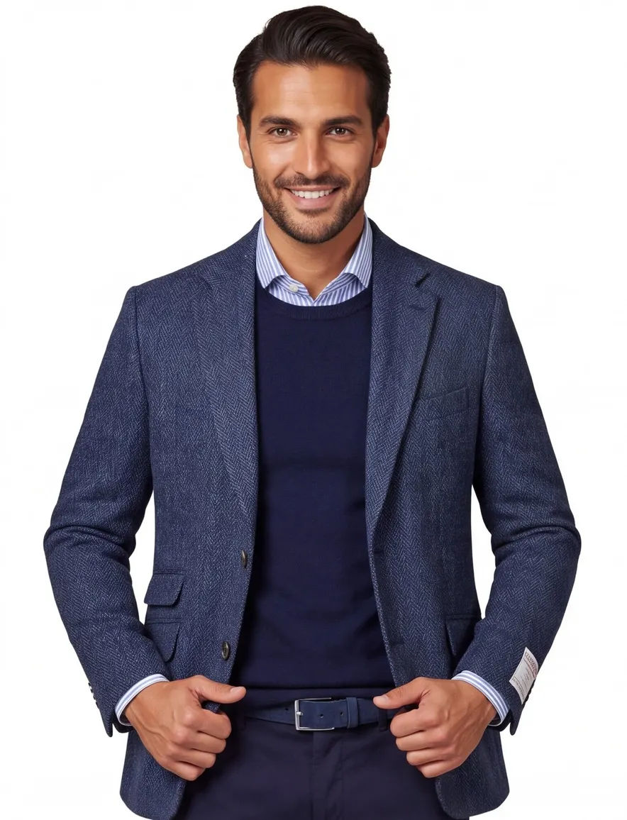 Wellington of Bilmore colbert donkerblauw gemêleerde wol normale fit