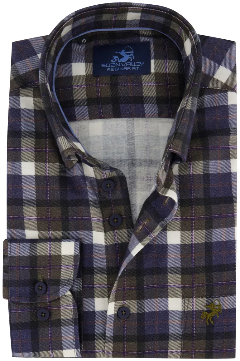 Eden Valley casual overhemd normale fit paars geruit katoen