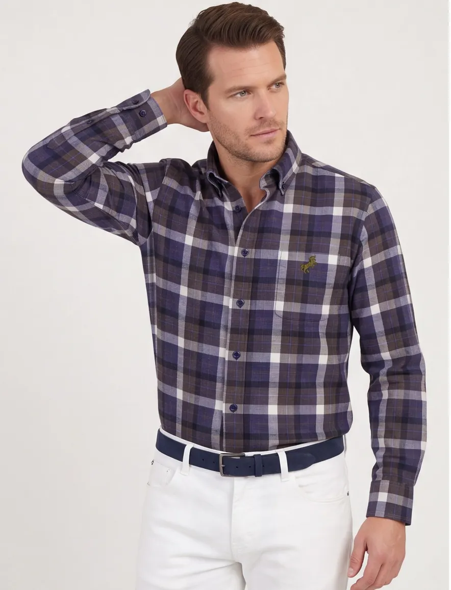 Eden Valley casual overhemd normale fit paars geruit katoen