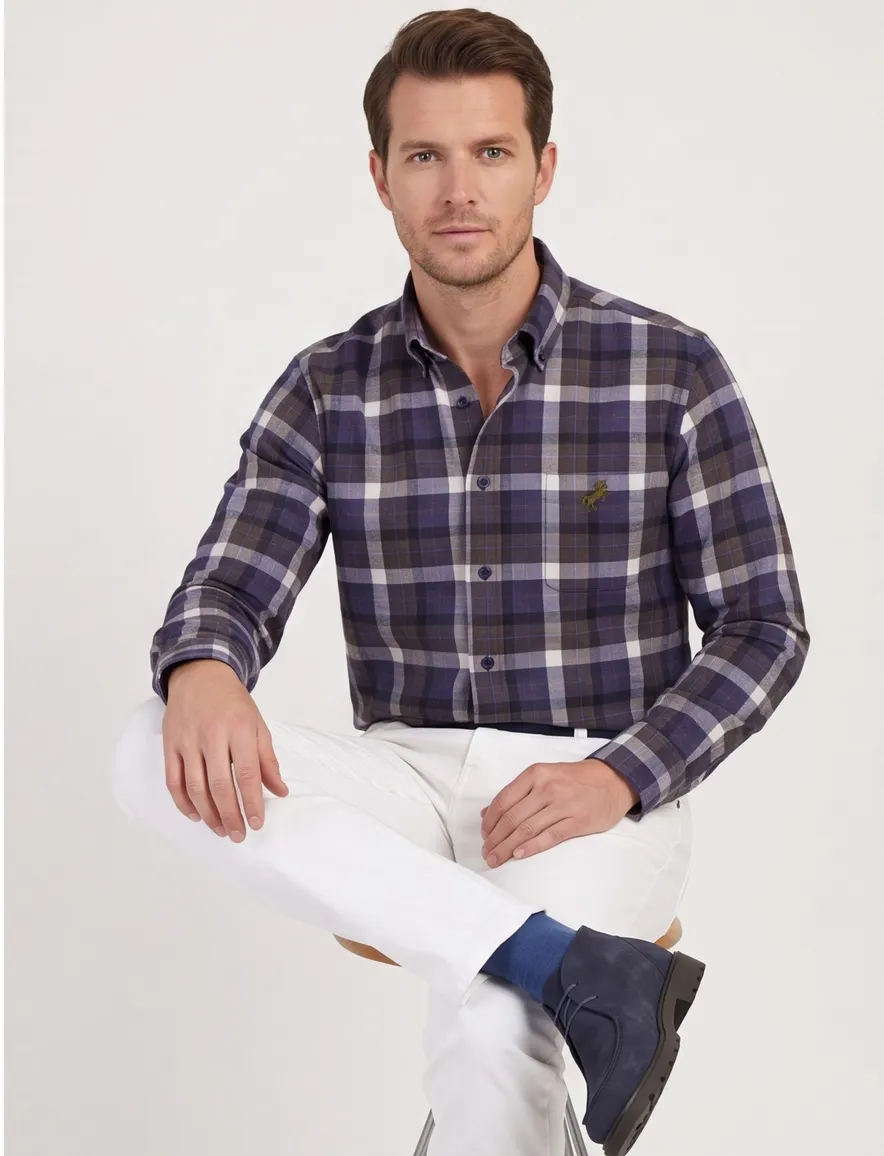 Eden Valley casual overhemd normale fit paars geruit katoen