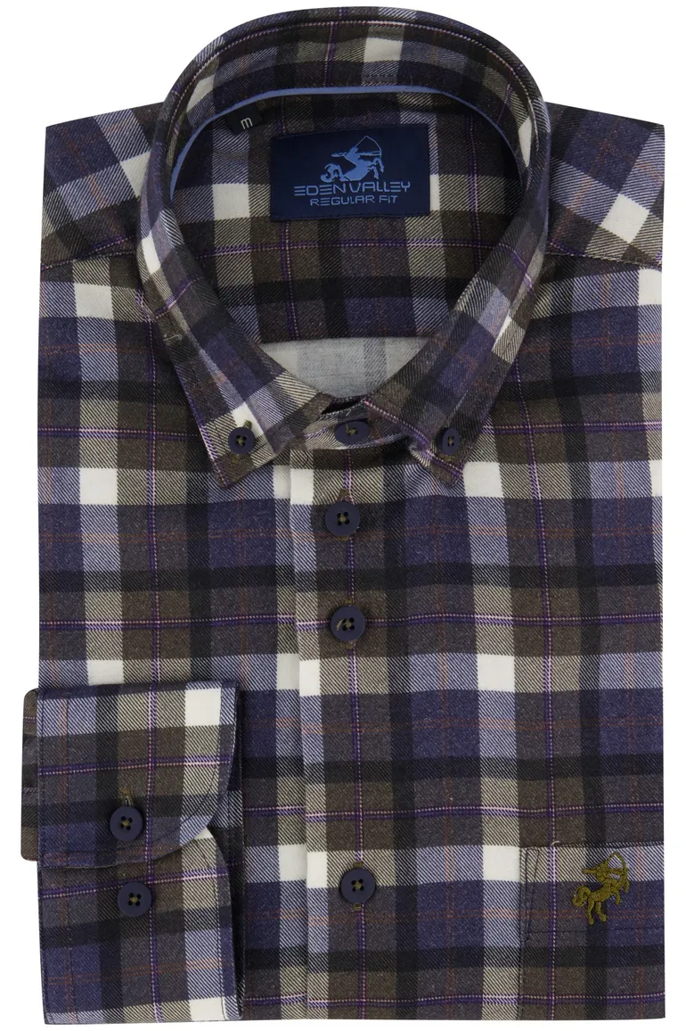 Eden Valley casual overhemd normale fit paars geruit katoen