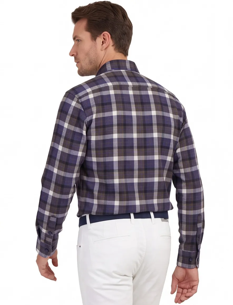 Eden Valley casual overhemd normale fit paars geruit katoen