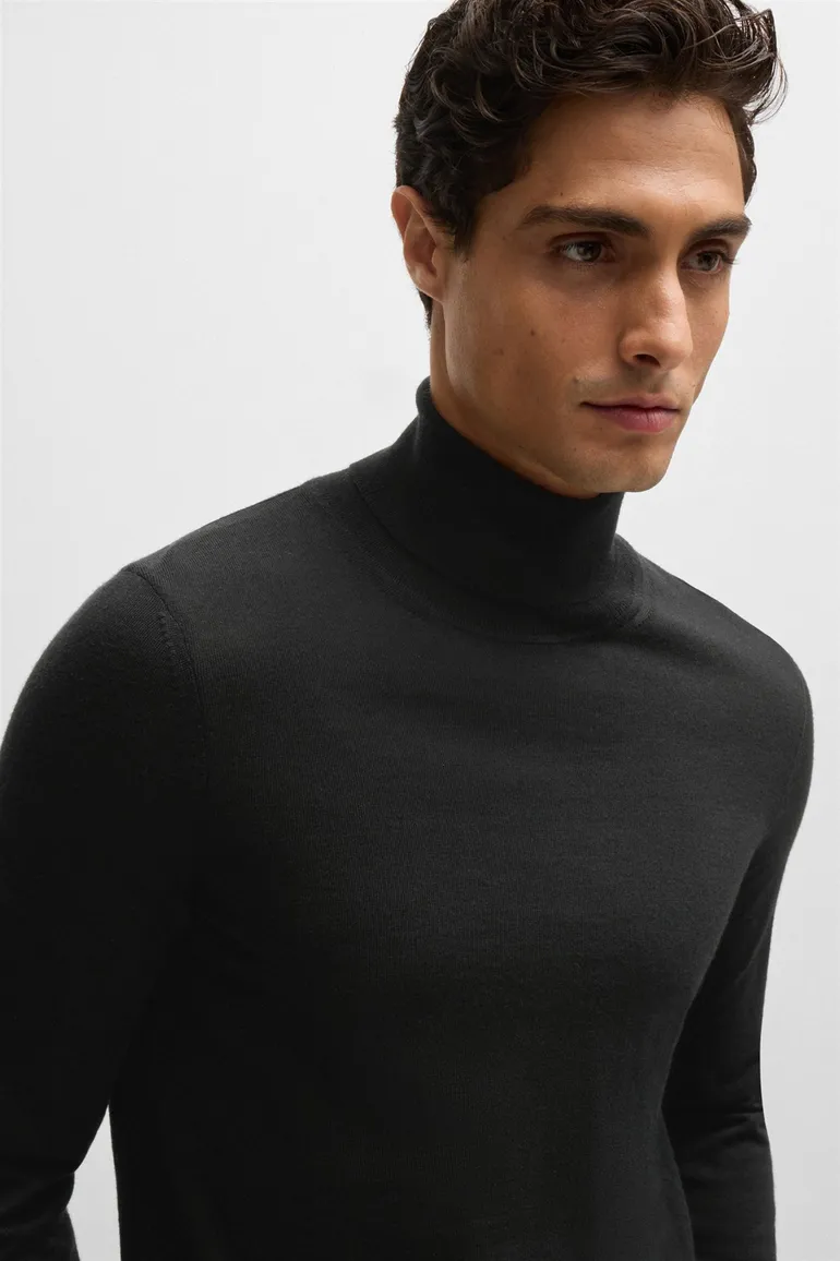 Hugo Boss coltrui zwart effen merinowol Musso-P