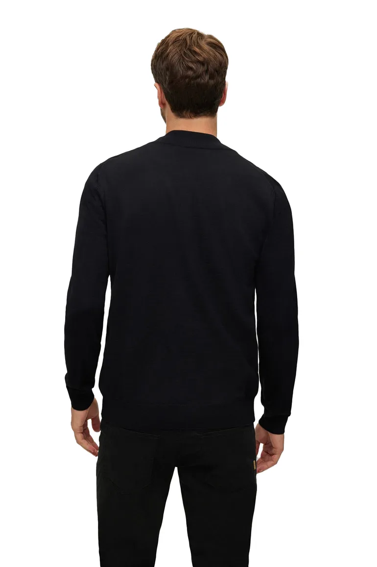 vest Hugo Boss zwart effen merinowol opstaande kraag rits