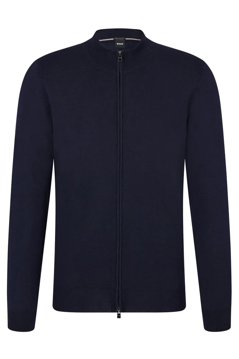 vest Hugo Boss blauw effen wol opstaande kraag rits