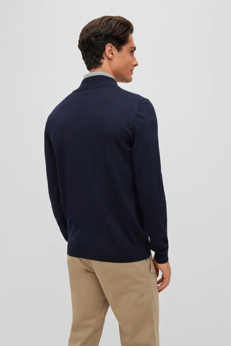 vest Hugo Boss blauw effen wol opstaande kraag rits